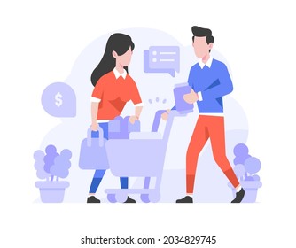 People Choose Put Goods in Shopping Cart Buy Product Online Concept Flat Style Design Illustration