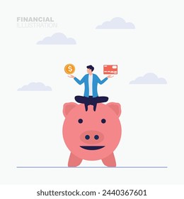People choosing between two options money and bank card concept illustration