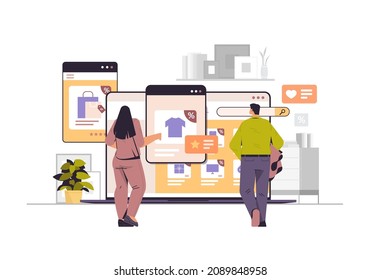 people choosing items on laptop screen in computer app online shopping digital marketing ecommerce concept