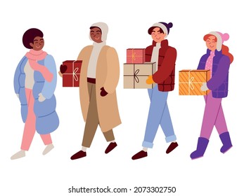 people christmas gifts icon set