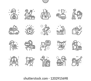 People with christmas gifts Well-crafted Pixel Perfect Vector Thin Line Icons 30 2x Grid for Web Graphics and Apps. Simple Minimal Pictogram