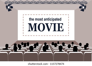 People in the cinema hall vector illustration.