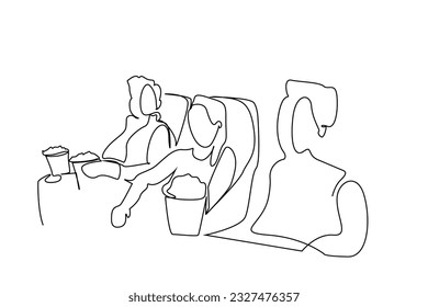 people cinema movie group crowd watch entertainment popcorn eat lifestyle line art