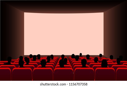 People in the cinema on the background of the screen.