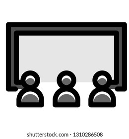 People with cinema screen vector illustration in line color design