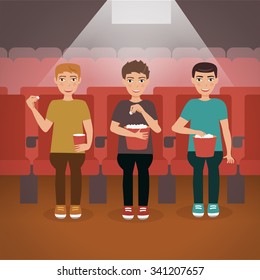 People in the cinema. Vector isolated illustration. Cartoon character.