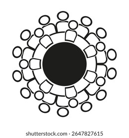 Ícone do círculo de pessoas. Vetor central preto. Figura de simetria do grupo. Forma de quadro de comunidade.