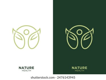 people with circle leaf logo. wellness fit growth concept icon design