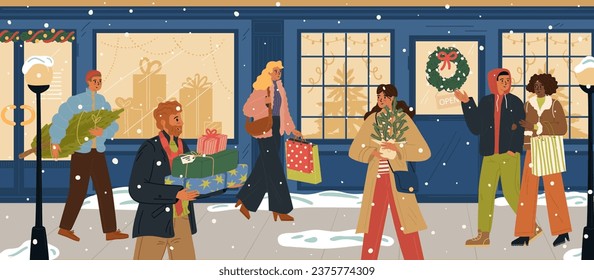 People city citizen preparing for Christmas and New Year celebration