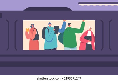 People or City Dwellers in Metro, Subway, Tube or Underground Train. Men and Women Passengers in Public Transport. Male and Female Characters Using Rapid Transit Cartoon Cartoon Vector Illustration