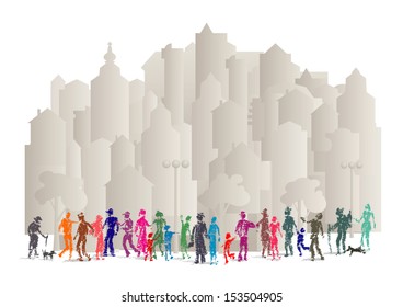 People in the city, city life, vector illustration