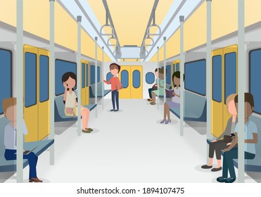 People in the city use the subway to travel and work. By sitting at a distance. 