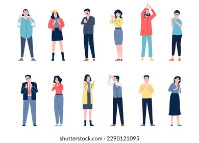 People clapping, employee man clap. Various casual flat women and men applause hands. Positive office team or person, recent vector characters