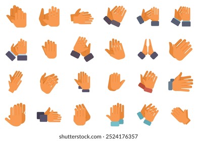 People clapping hands gestures showing different emotions collection vector illustration on white background