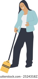 People Cleaning House Character Isolated on White Background, Flat Vector Illustration.