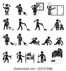 People cleaning icon set. Vector.