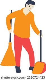 People Cleaning up Illustration with Simple Cartoon Design. Vector Character Isolated on White Background