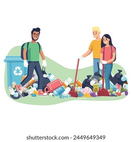 Las Personas están limpiando el planeta de la basura. Día Mundial del Medio Ambiente. Guardar el planeta. Concepto del Día de la Tierra. Ilustración vectorial de estilo plano