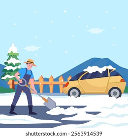 People cleaning roads buried in snow. 