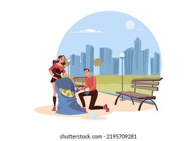 People cleaning the trash in the park