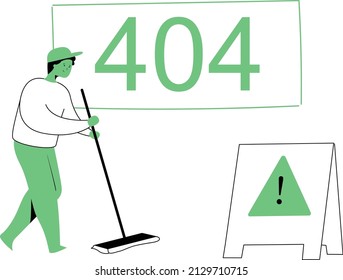 People Cleaning At Website. Concept of error 404, page not found, online service notification. Modern flat colorful vector illustration for banner.