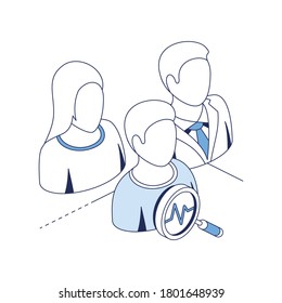 People clients analyst. Vector 3d line isometric, color web icons set, new flat style. Creative illustration, idea for infographics.