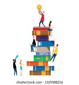 People climbing books. isolated on white background. Vector illustration.