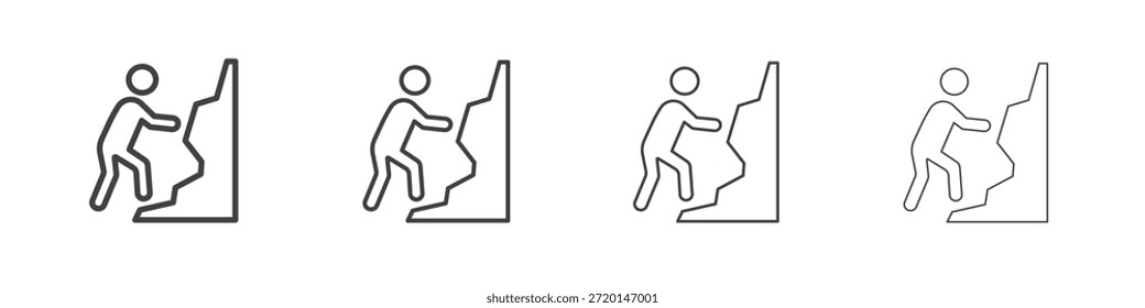 Pessoas ícone de escalada conceito Pictograma Linear. Ilustração de elemento simples.