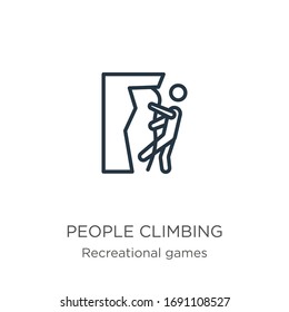 People climbing icon. Thin linear people climbing outline icon isolated on white background from recreational games collection. Line vector sign, symbol for web and mobile