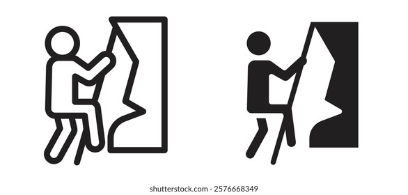 People Climbing icons in outline and stroke versions