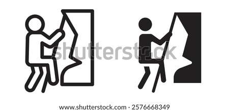 People Climbing icons in outline and stroke versions