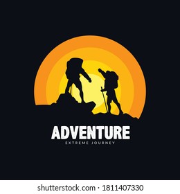 People climbing mountains illustration concept for logo and badge