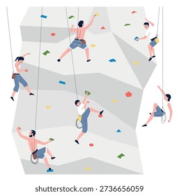 People climbing on training stone. Challenge or risky goal 