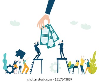 People climbing up to the success, for the better income, salary, pay raise. Business concept illustration.