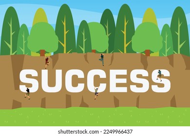 People climbing the success wall 2d vector illustration concept for banner, website, illustration, landing page, flyer, etc