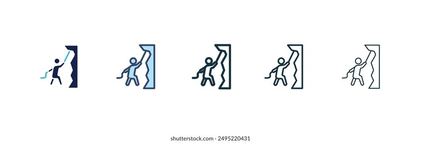 People Climbing vector icon set black filled and outlined style.
