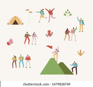 People climbing. A very small person illustration consists of a pattern concept.  flat design style minimal vector illustration.