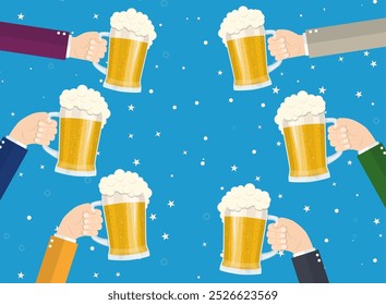 Pessoas usando copos de cerveja. conceito de comemorar a festa das pessoas. Ilustração vetorial em estilo plano