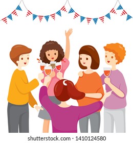 People Clinking Glasses, Celebrating, Drinking Together In Party, 4th Of July Independence Day, Holiday, Meeting, America, Memorial Day, Country