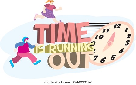 PEOPLE AND CLOCK  RUN ,TO SHOW THE SYMBOL OF   TIME IS RUNNING OUT VECTOR ILLUSTRATION