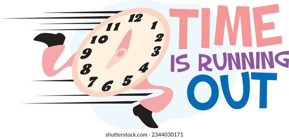 PEOPLE AND CLOCK  RUN ,TO SHOW THE SYMBOL OF   TIME IS RUNNING OUT VECTOR ILLUSTRATION