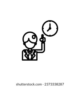 Personas con un reloj y un icono de esquema de administración de tiempo. Ilustración vectorial. El icono aislado se adapta a la web, infografías, interfaces y aplicaciones.