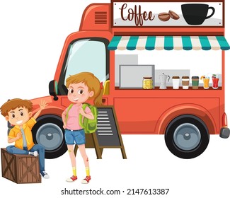 People at the coffee truck illustration