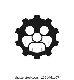 People with cogwheel. Teamwork management icon flat style isolated on white background. Vector illustration