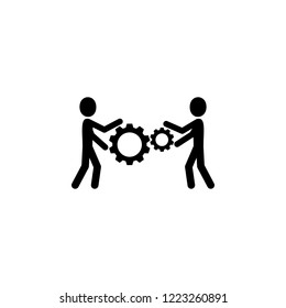 People with cogwheels in their hands icon. Element of Problem solving. Premium quality graphic design. Signs and symbols collection icon for websites, web design, mobile app on white background