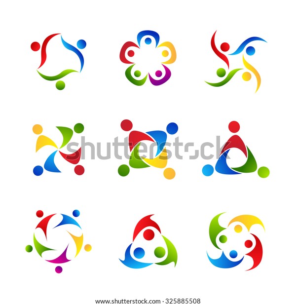 People Collaboration Logo Set Colorful Vector Stock Vector (royalty 