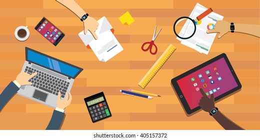 People Collaboration working together at desk illustration
