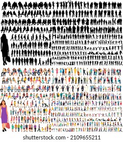 people collection black silhouette, vector, isolated