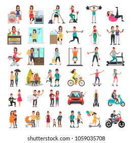 People color flat illustrations set