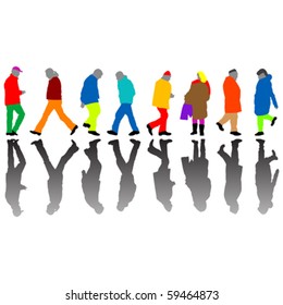 people colored silhouettes against white background, abstract vector art illustration